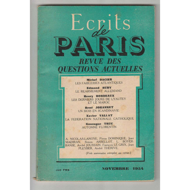 ECRITS DE PARIS No 120 Novembre 1954 Michel Dacier