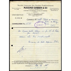 Facture Anciens Etablissements MAXIME CORBIN Cie Fonderie à Champagney