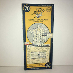 Carte du pneu Michelin n 70 beaune evian de 1951 bel état OLD MAP