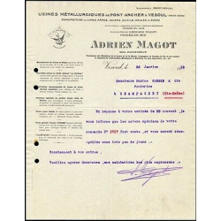 Facture Adrien MAGOT à Vesoul Usines Métallurgiques de pont archer...