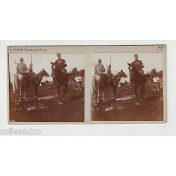 Vue Stéréoscopique Stéréo MILITAIRES A CHEVAL Route de Lenoncourt...