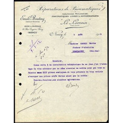 Facture Emile Boutmy à Nancy Réparations de Pneumatiques LE LORRAIN