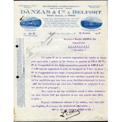 Facture DANZAS Cie à Belfort 90 Transports Internationaux Camions