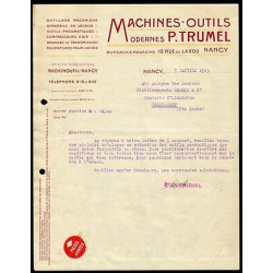 Facture p TRUMEL machines outils Modernes à Nancy Outillage Mécanique