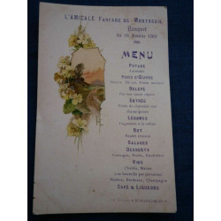 CPA L'Amicale Fanfare de Montreuil Banquet du 18 Janvier 1902 menu...