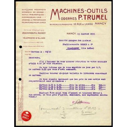 Facture p TRUMEL machines outils Modernes à Nancy Outillage Mécanique