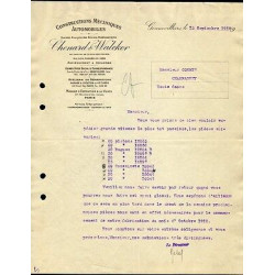 Facture CHENARD WALCKER Constructions Mécaniques Automobiles Autos