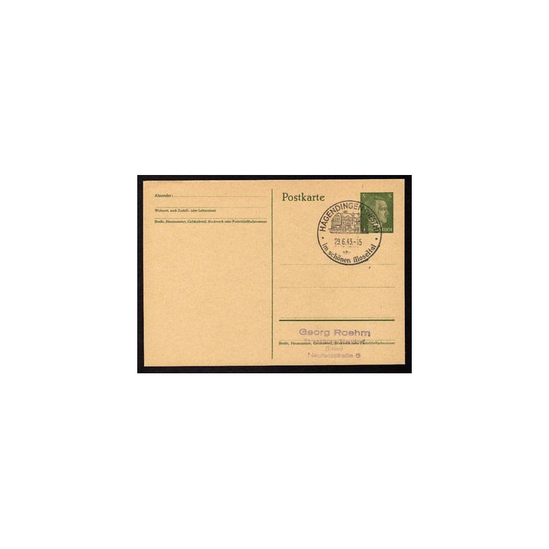 Ganzsache HAGENDINGEN Cachet Spécial 290643 WW2