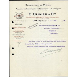 Facture c OLIVIER Cie Clouteries du Phénix à Ornans Doubs Clous Pointe
