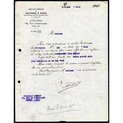 Facture Compagnie Générale des VOITURES A PARIS Section Ateliers Autos