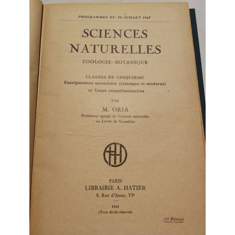 Science naturelles - zoologie botanique