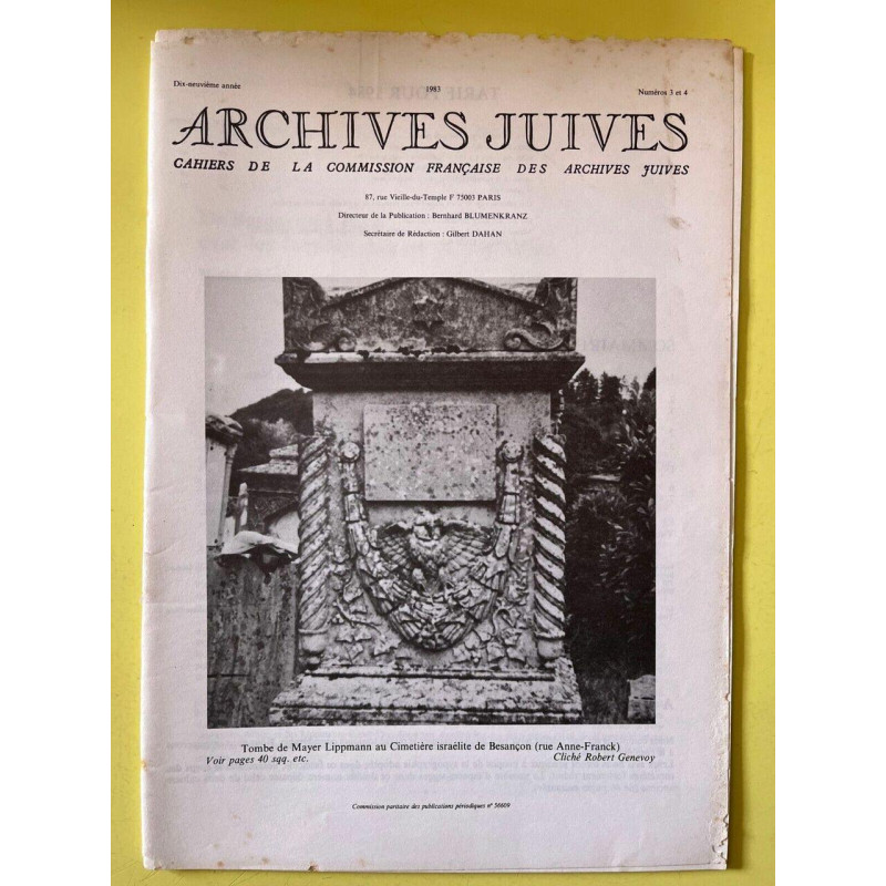 Archives juives n3 et 4 Tombe de Mayer lippmann Octobre 1984