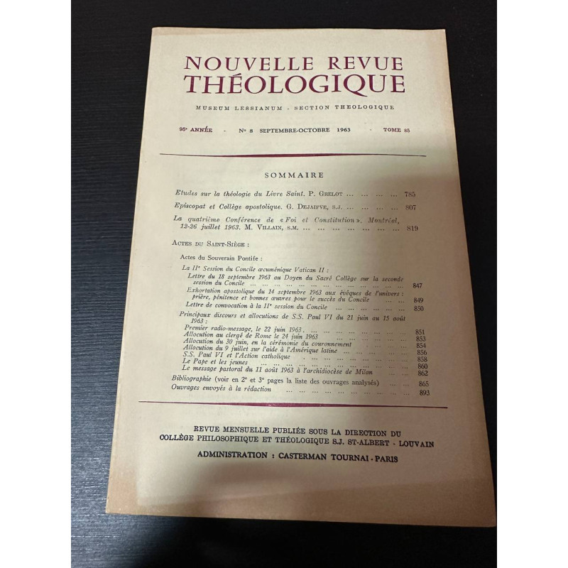 Nouvelle revue théologique 95e année n°8 tome 85