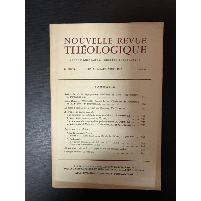 Nouvelle revue théologique 91e année n°7 tome 81