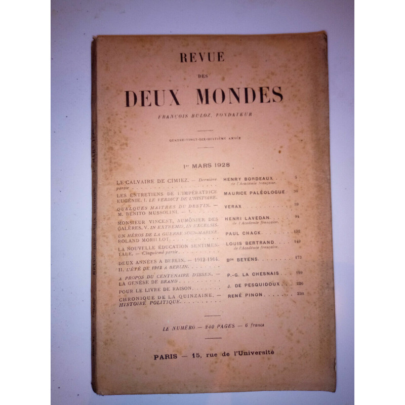Revue des deux mondes 1 Mars 1928