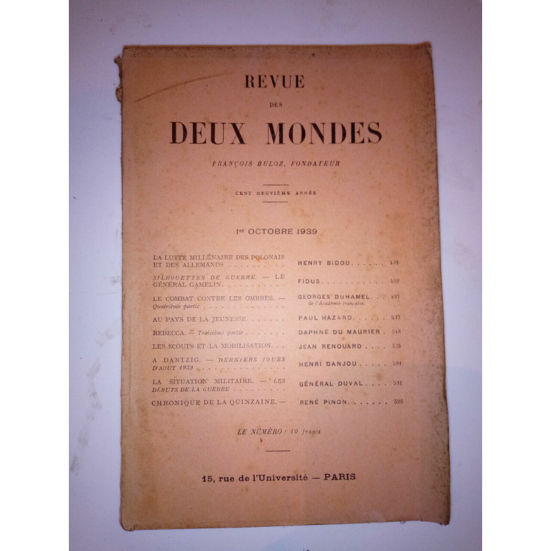 Revue des deux mondes 1 Octobre 1939