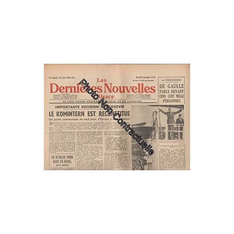 Journal LES DERNIERES NOUVELLES D'ALSACE [No 234] du 07/10/1947