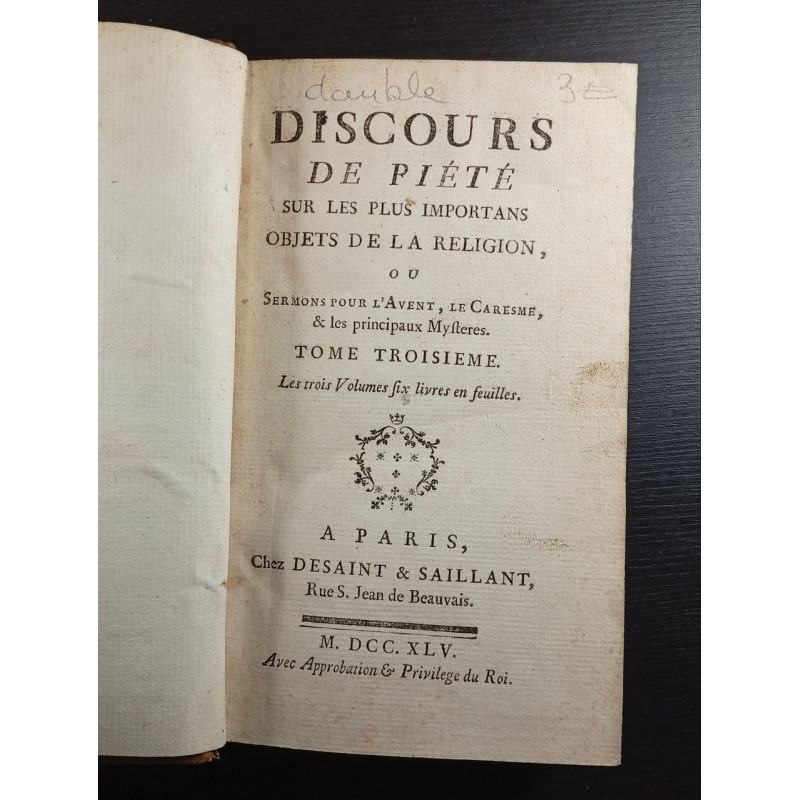 Discours de piété sur les plus importans objets de la...