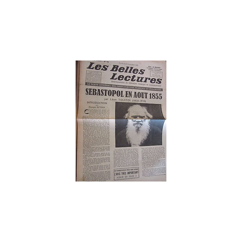 Les Belles Lectures n124 du 22 au 28 Sept 1948tolstoï Sébastopol...