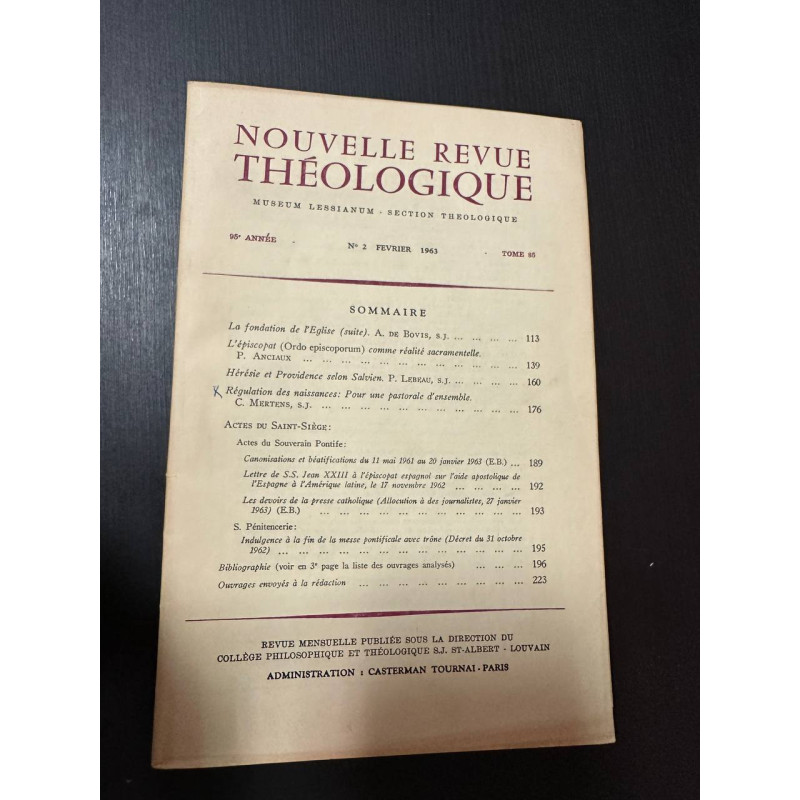 Nouvelle revue théologique 95e année n°2 tome 85