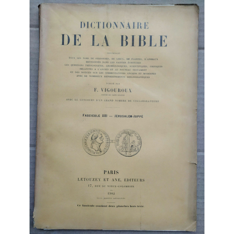 Vigouroux Dictionnaire de la bible Fascicule XXI Jérusalem joppé