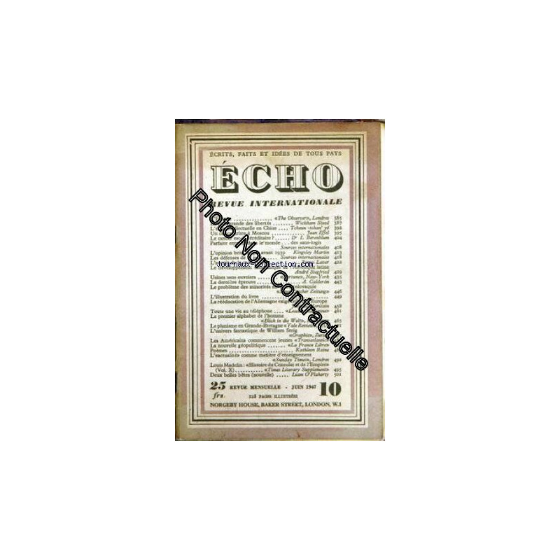 ECHO REVUE INTERNATIONALE [No 10] du 01/06/1947 - L'EUROPE - W....