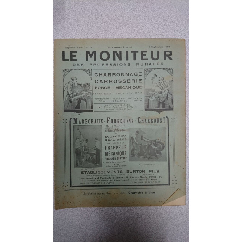 Le moniteur des professions rurales N.77 - septembre 1929