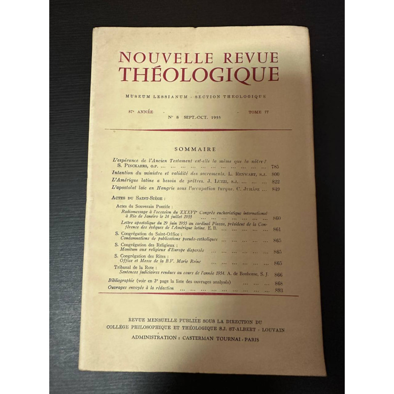 Nouvelle revue théologique 87e année n°8 tome 77