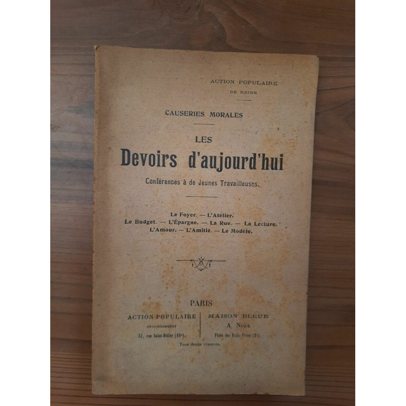 Les Devoirs d'aujourd'hui Conférences à de Jeunes Travailleuses