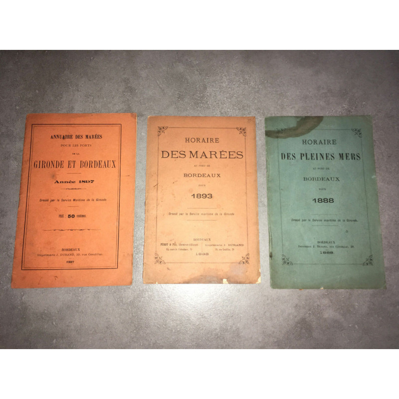 HORAIRE DES PLEINES MERS MAREES AU PORT DE BORDEAUX 1888 1893 1897
