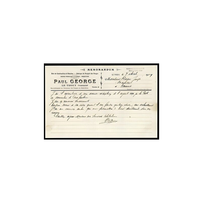 Memorandum Paul George à Le Tholy Vosges Bois de construction et...