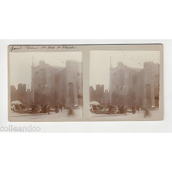 Vue Stéréoscopique Stéréo BELGIQUE GAND Château flandre BRUGES Mairie