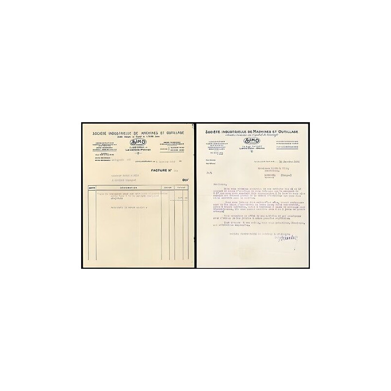 Factures SIMO Société Industrielle de Machines et Outillage...