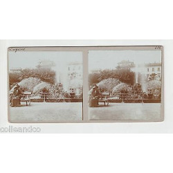 Vue Stéréoscopique Stéréo LUGANO SUISSE Ruelle Mont Brè Fontaine