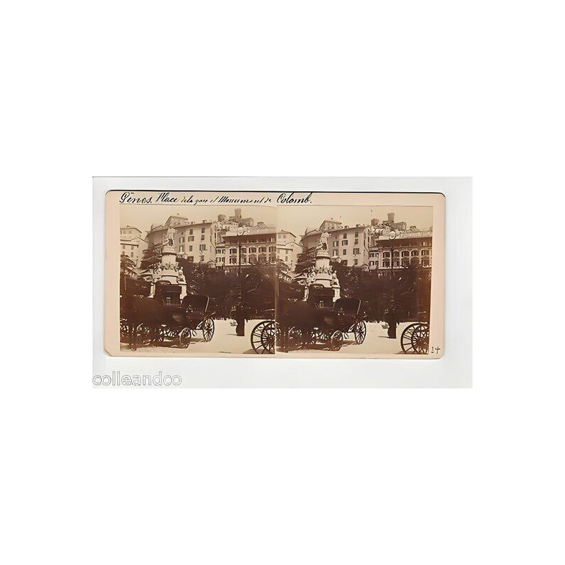 Vue Stéréoscopique Stéréo ITALIE Gênes Momument Cristophe Colomb...