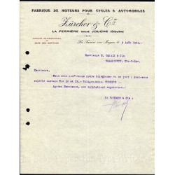 Facture ZURCHER Cie Fabrique moteurs pour Cycles et Automobiles Doubs