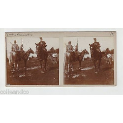 Vue Stéréoscopique Stéréo MILITAIRES A CHEVAL Route de Lenoncourt...
