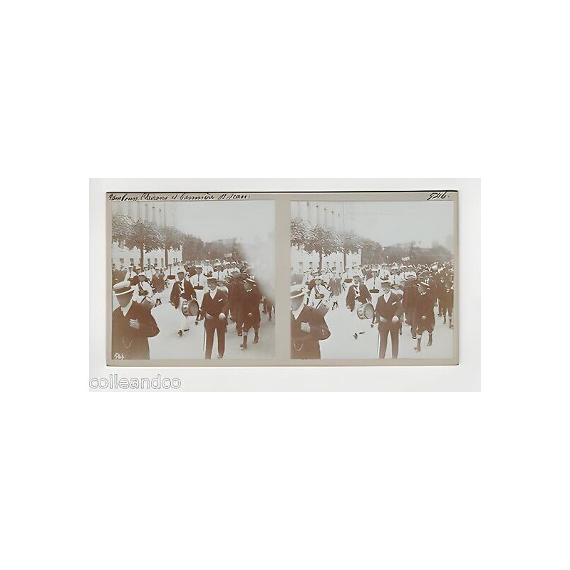 Vue Stéréoscopique Stéréo GESELLENVEREIN Défilé Saint Jean TAMBOURS