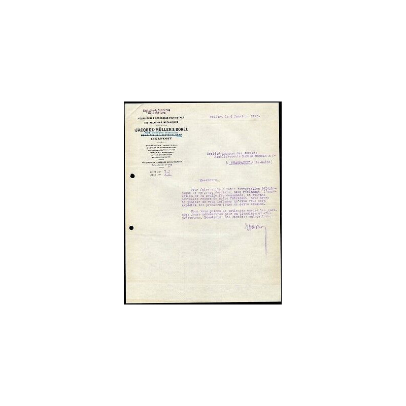 Facture jacquez müller Borel à Belfort Fournitures générales pr usines