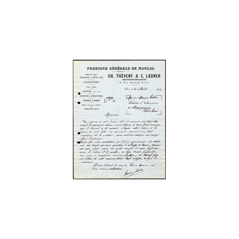 Facture ch Théveny et e Ladner Fabrique Générale de Moules à Paris
