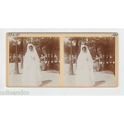 Vue Stéréoscopique Stéréo 67 STRASBOURG mariée et sa mère Gare...