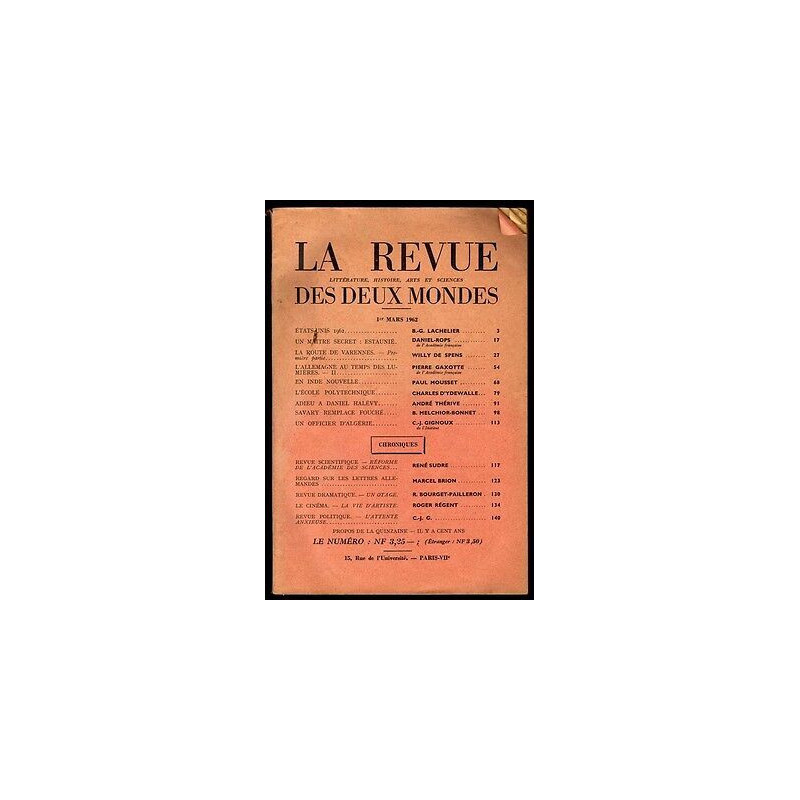LA REVUE DES DEUX MONDES du 1er mars 1962