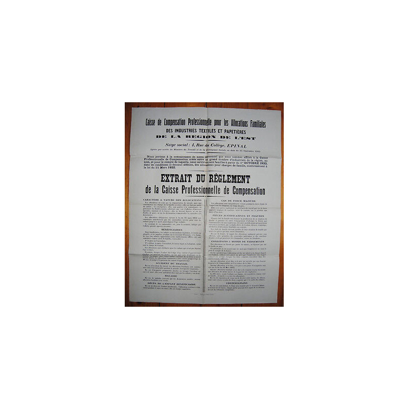 Affiche Caisse de Compensation Pro. TEXTILES Epinal