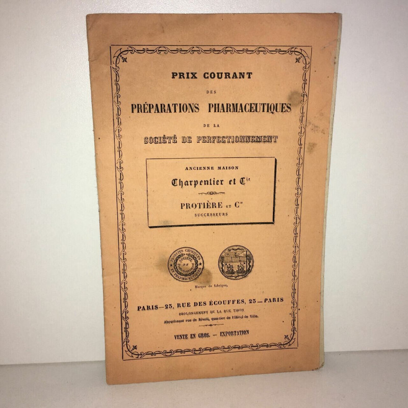 Charpentier Protière Paris PRIX COURANT PREPARATIONS PHARMACEUTIQUES