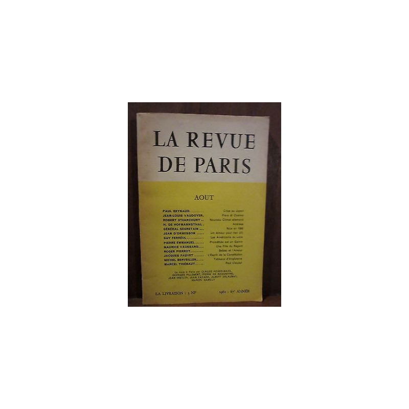 LA REVUE DE paris aout 67e année