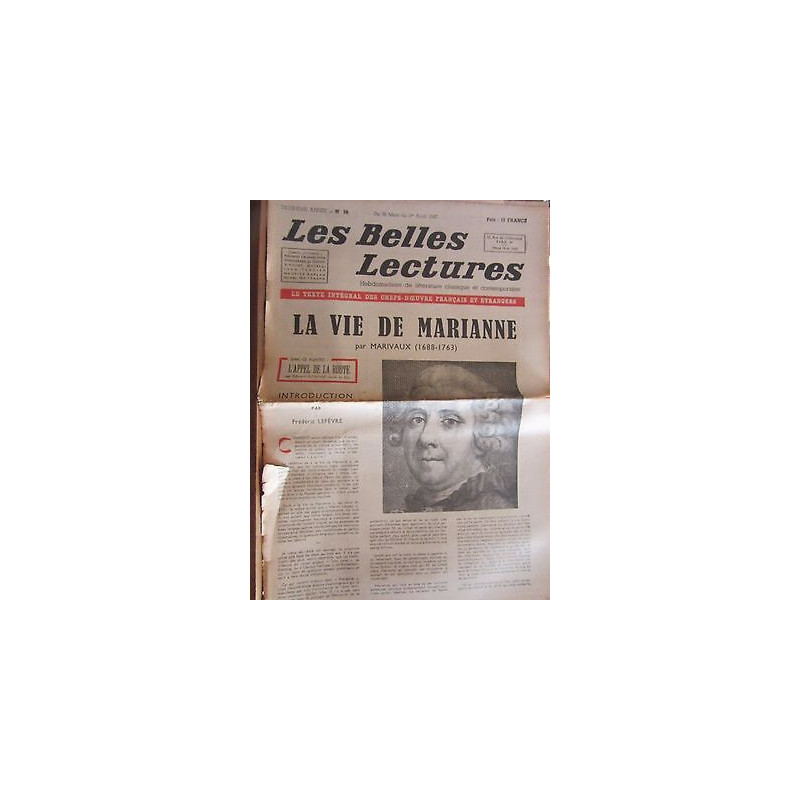 Les Belles Lectures n56 du 26 Mars au 1 Avril 1947 Marivaux la Vie...