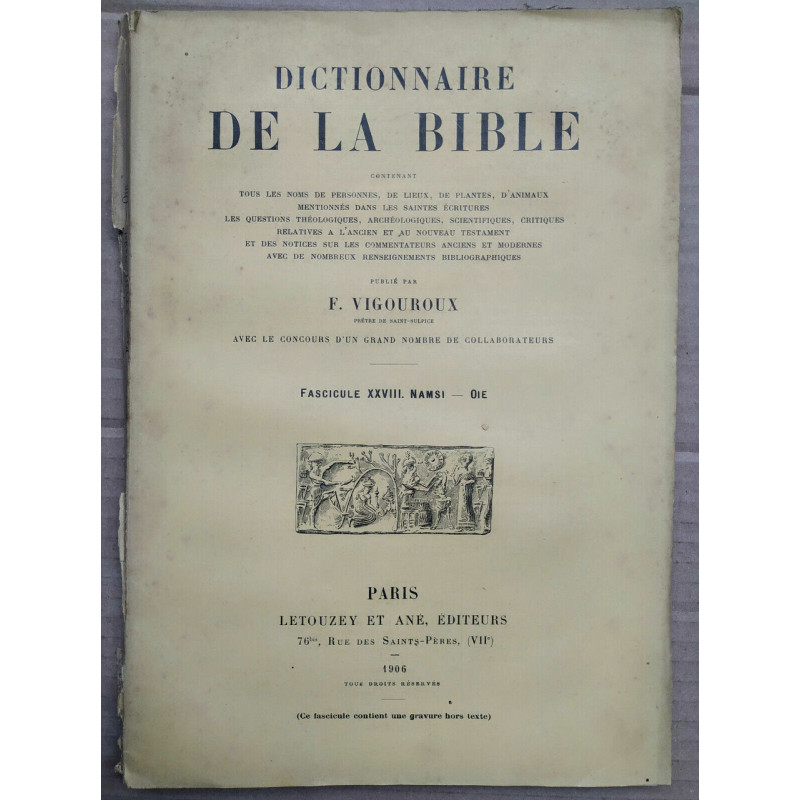 Vigouroux Dictionnaire de la bible Fascicule XXVIII Namsi oie
