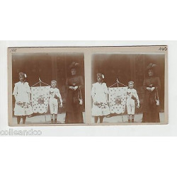 Vue Stéréoscopique Stéréo CEREMONIE RELIGIEUSE avec DRAPEAU BLASON