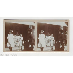 Vue Stéréoscopique Stéréo CEREMONIE RELIGIEUSE avec DRAPEAU BLASON