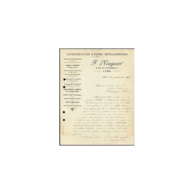 Facture f Nouguier à Lyon Représentation d'usines métallurgiques